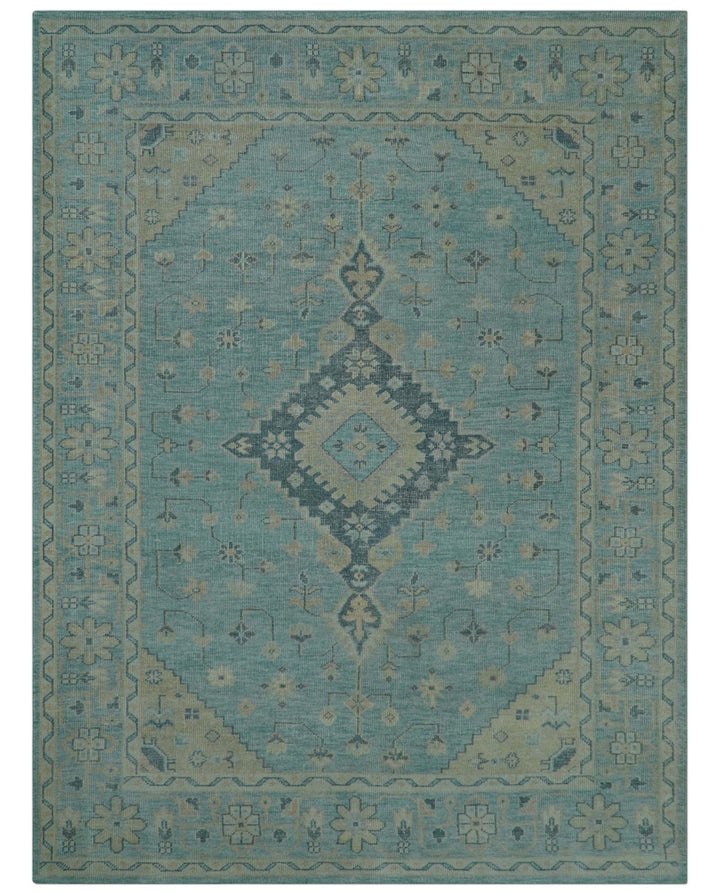 Custom Made Blue And Beige Turkish Design Hand knotted Wool Area Rug - The Rug Decor