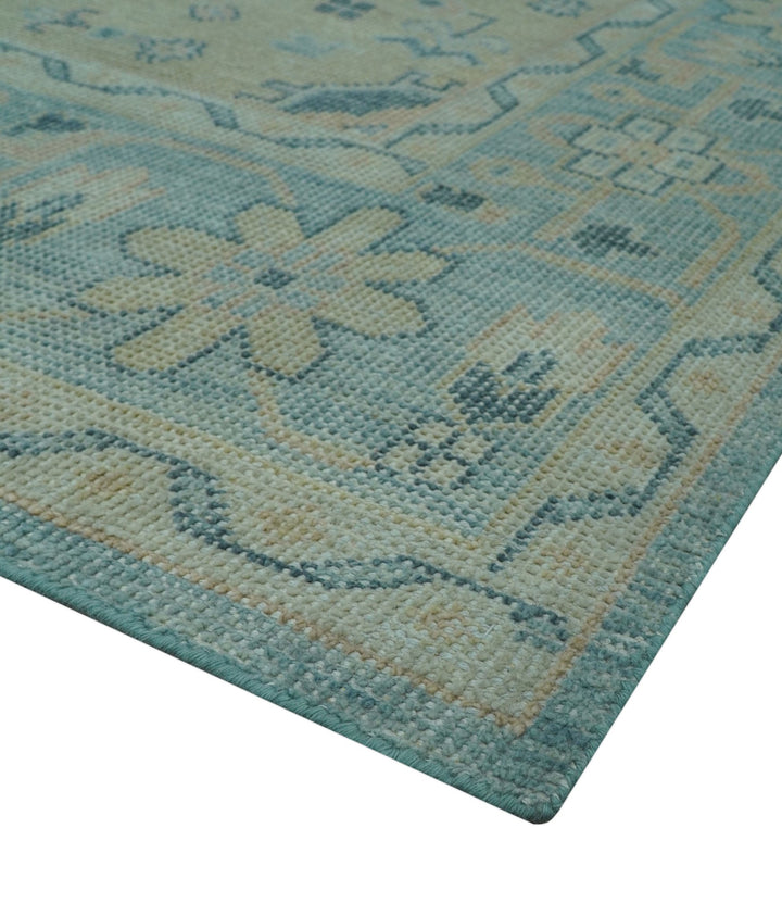 Custom Made Blue And Beige Turkish Design Hand knotted Wool Area Rug - The Rug Decor