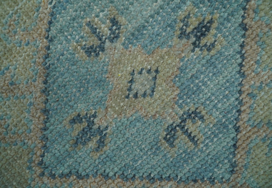 Custom Made Blue And Beige Turkish Design Hand knotted Wool Area Rug - The Rug Decor