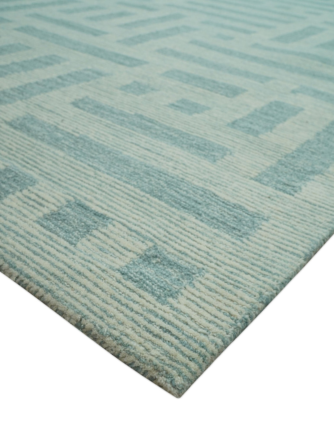 Custom Made Blue And Ivory Modern Abstract Pattern Hand Tufted Wool Area Rug - The Rug Decor