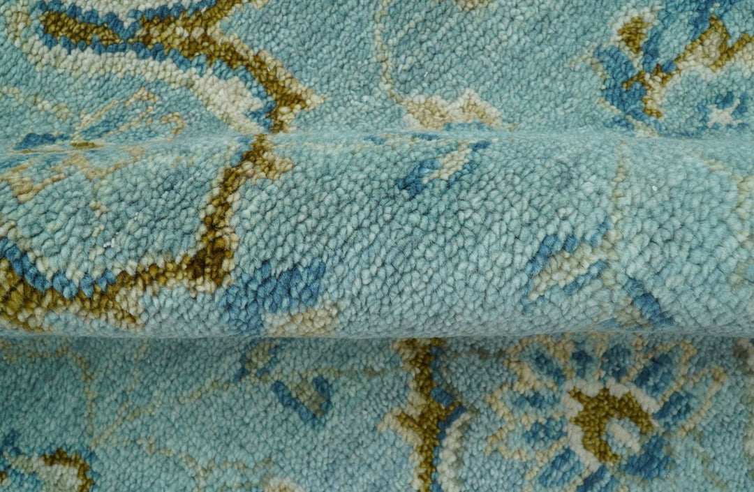 Custom Made Blue And Olive Traditional Oriental Design Hand knotted Wool Area Rug - The Rug Decor