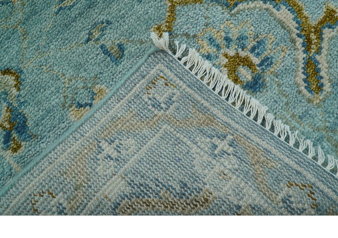 Custom Made Blue And Olive Traditional Oriental Design Hand knotted Wool Area Rug - The Rug Decor