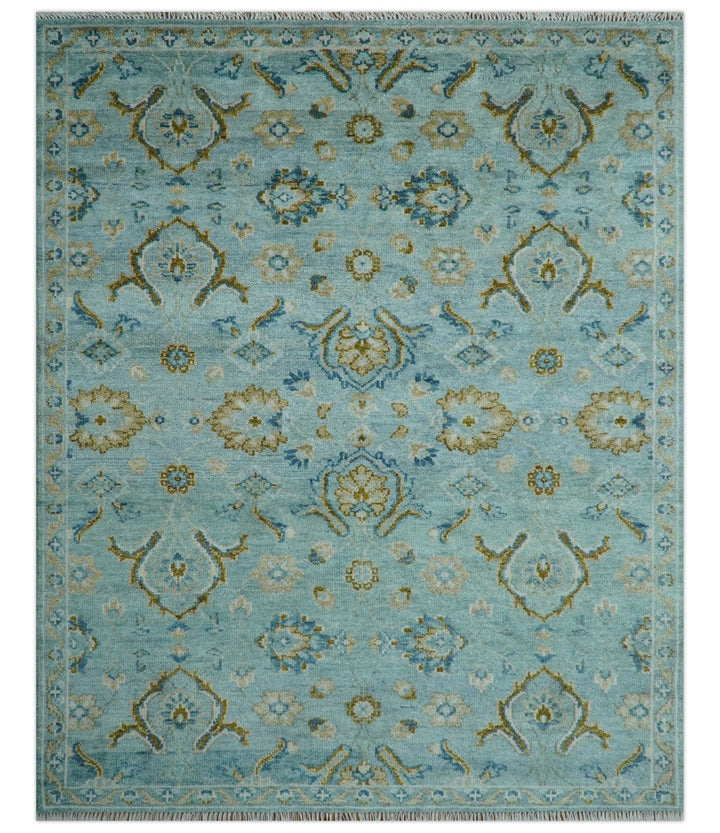 Custom Made Blue And Olive Traditional Oriental Design Hand knotted Wool Area Rug - The Rug Decor