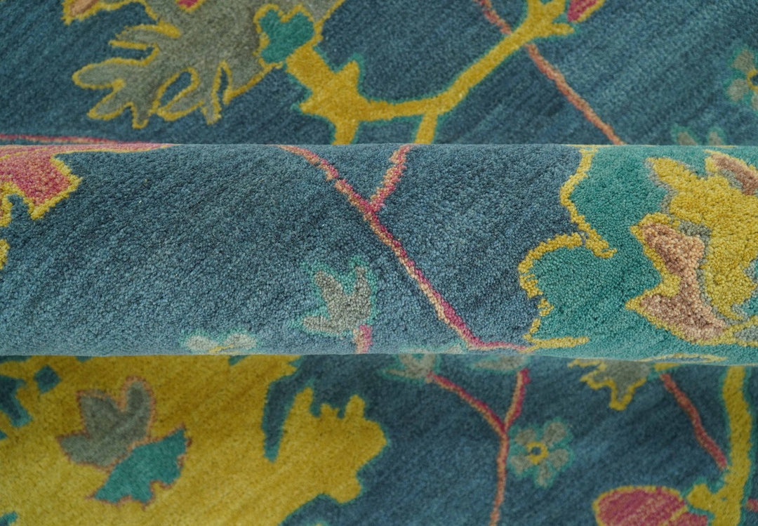 Custom Made Blue And Yellow Traditional Oushak Design Hand Tufted Wool Rug - The Rug Decor