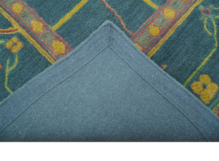 Custom Made Blue And Yellow Traditional Oushak Design Hand Tufted Wool Rug - The Rug Decor