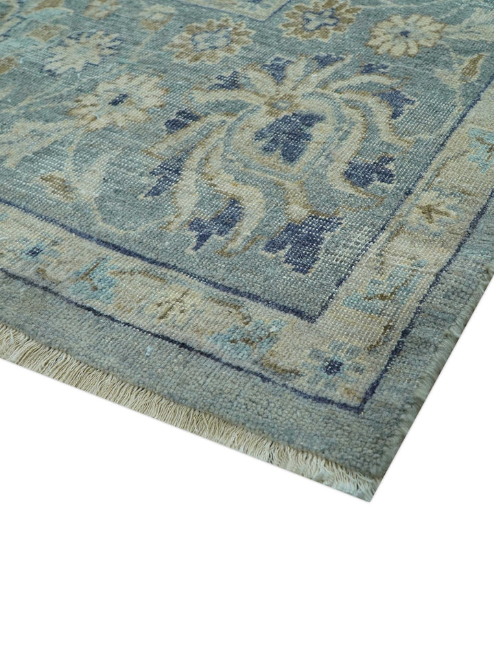Custom Made Blue Traditional distressed design Hand knotted Wool Area Rug - The Rug Decor