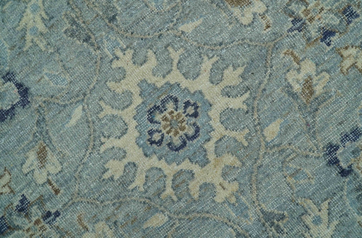 Custom Made Blue Traditional distressed design Hand knotted Wool Area Rug - The Rug Decor