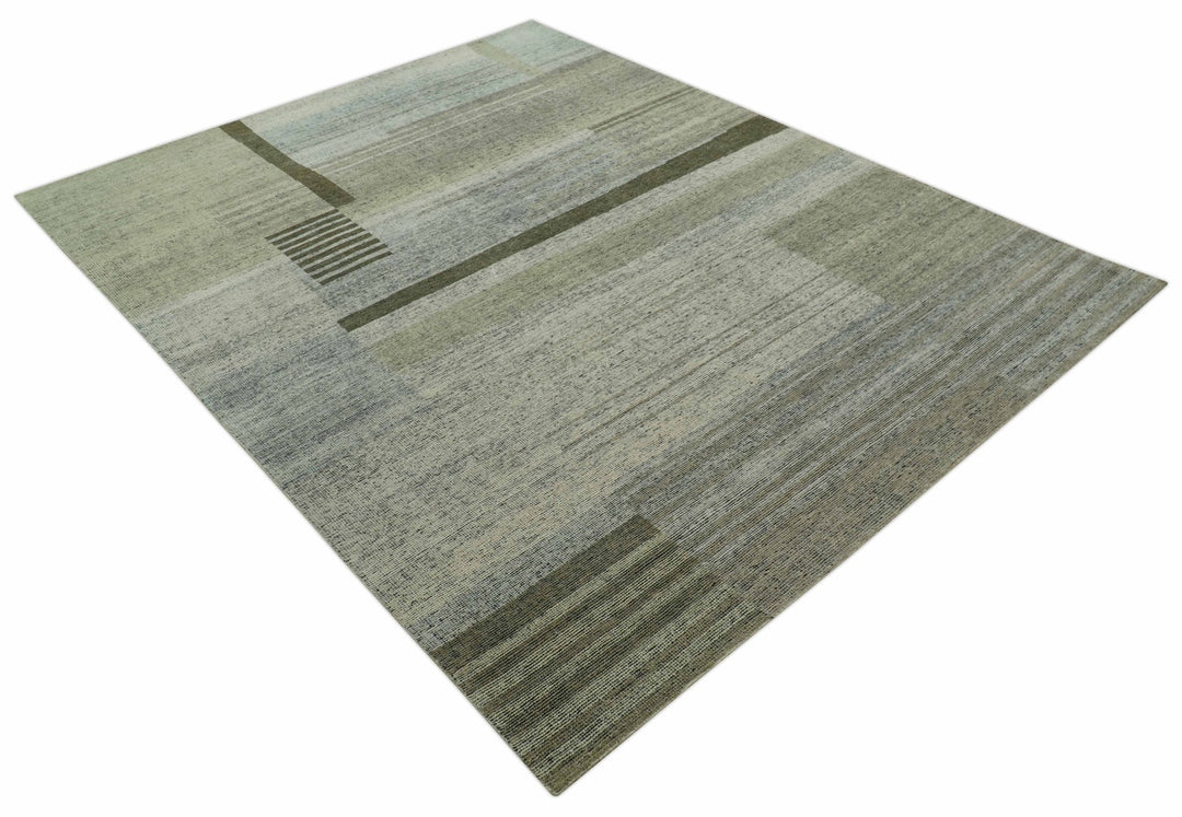 Custom Made Brown and Beige Contemporary Design Hand knotted Wool Area Rug - The Rug Decor