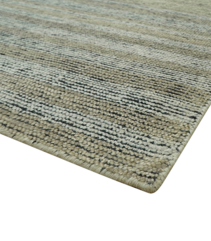 Custom Made Brown and Beige Contemporary Design Hand knotted Wool Area Rug - The Rug Decor