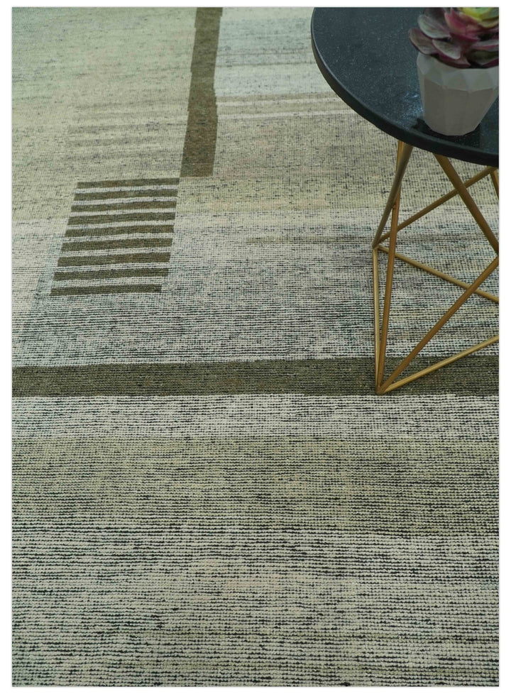 Custom Made Brown and Beige Contemporary Design Hand knotted Wool Area Rug - The Rug Decor