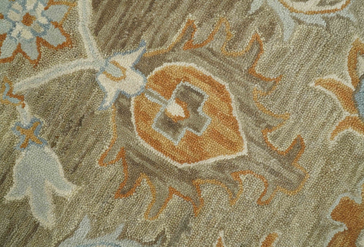 Custom Made Camel And Blue Traditional Oushak Design Hand Tufted Wool Area Rug - The Rug Decor