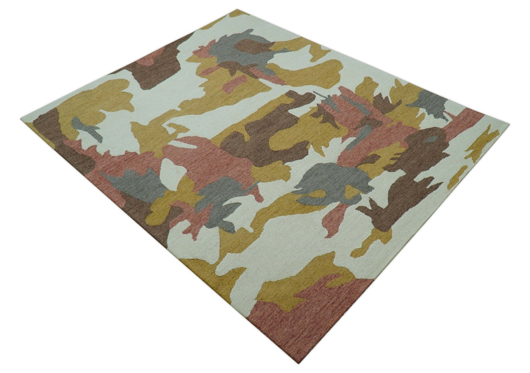 Custom Made Contemporary Abstract Ivory, Yellow And Rust Hand Tufted Wool Area Rug - The Rug Decor