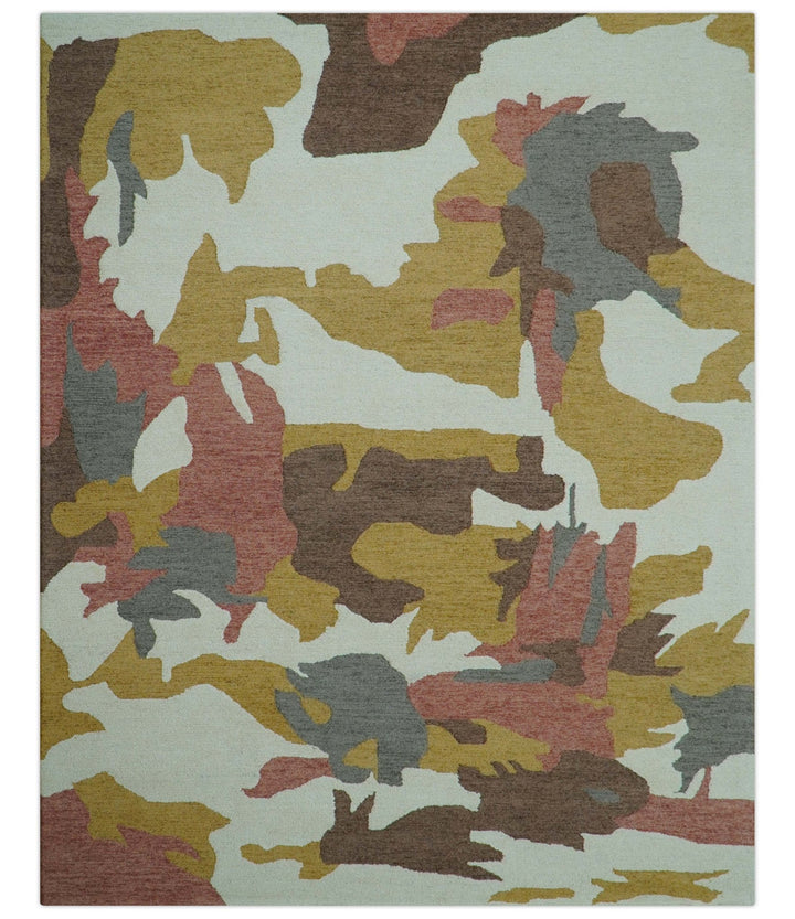 Custom Made Contemporary Abstract Ivory, Yellow And Rust Hand Tufted Wool Area Rug - The Rug Decor