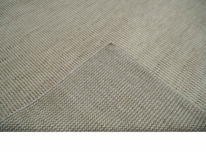 Custom Made Contemporary Beige and Ivory Hand Knotted Rug Area Rug - The Rug Decor