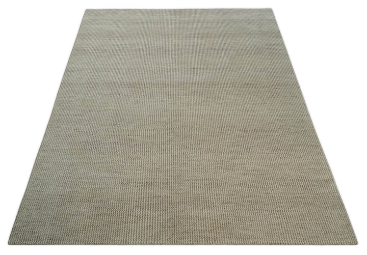 Custom Made Contemporary Beige and Ivory Hand Knotted Rug Area Rug - The Rug Decor