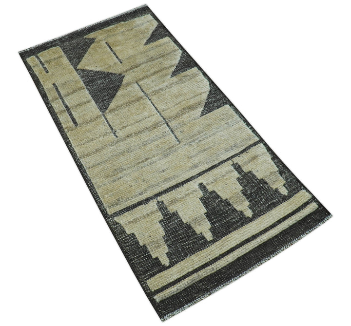 Custom Made Contemporary Design Black And Beige Hand knotted wool Area Rug - The Rug Decor