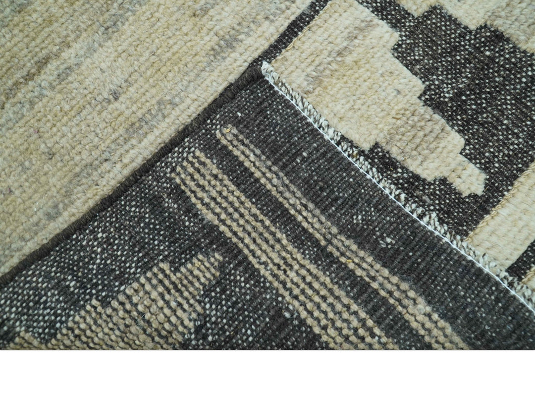 Custom Made Contemporary Design Black And Beige Hand knotted wool Area Rug - The Rug Decor
