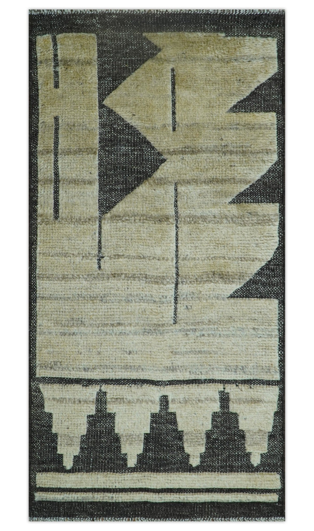 Custom Made Contemporary Design Black And Beige Hand knotted wool Area Rug - The Rug Decor