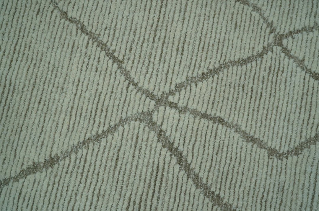 Custom Made Contemporary Pattern Brown And Ivory Hand Tufted Wool Area Rug - The Rug Decor