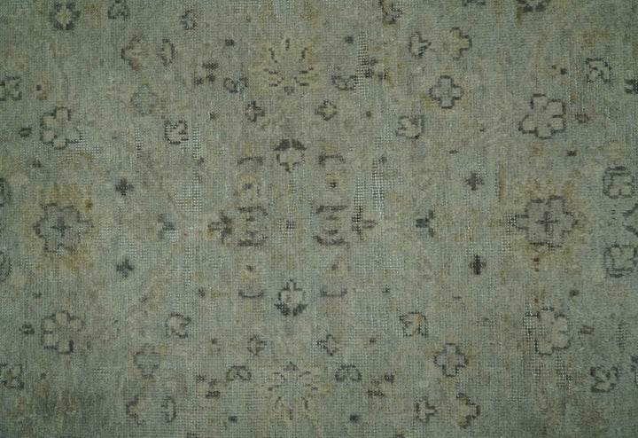 Custom Made Distress Finished Beige, Silver and Charcoal Traditional Wool Rug - The Rug Decor