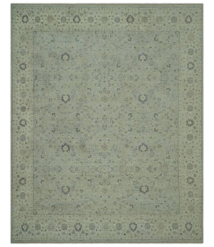 Custom Made Distress Finished Beige, Silver and Charcoal Traditional Wool Rug - The Rug Decor