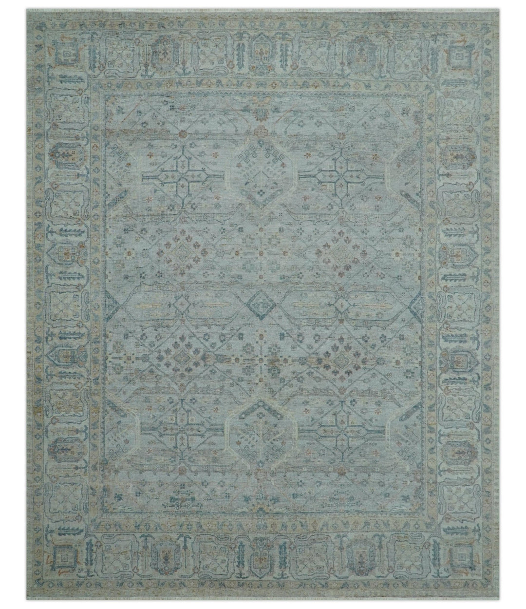 Custom Made Distressed Silver Blue Traditional Hand knotted Wool Area Rug - The Rug Decor