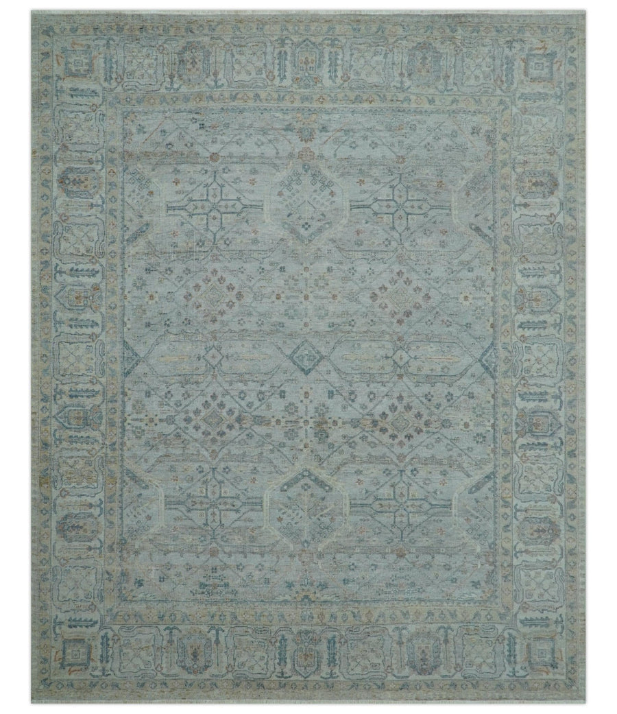 Custom Made Distressed Silver Blue Traditional Hand knotted Wool Area Rug - The Rug Decor