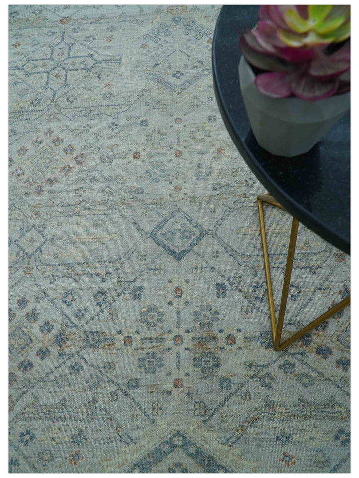 Custom Made Distressed Silver Blue Traditional Hand knotted Wool Area Rug - The Rug Decor