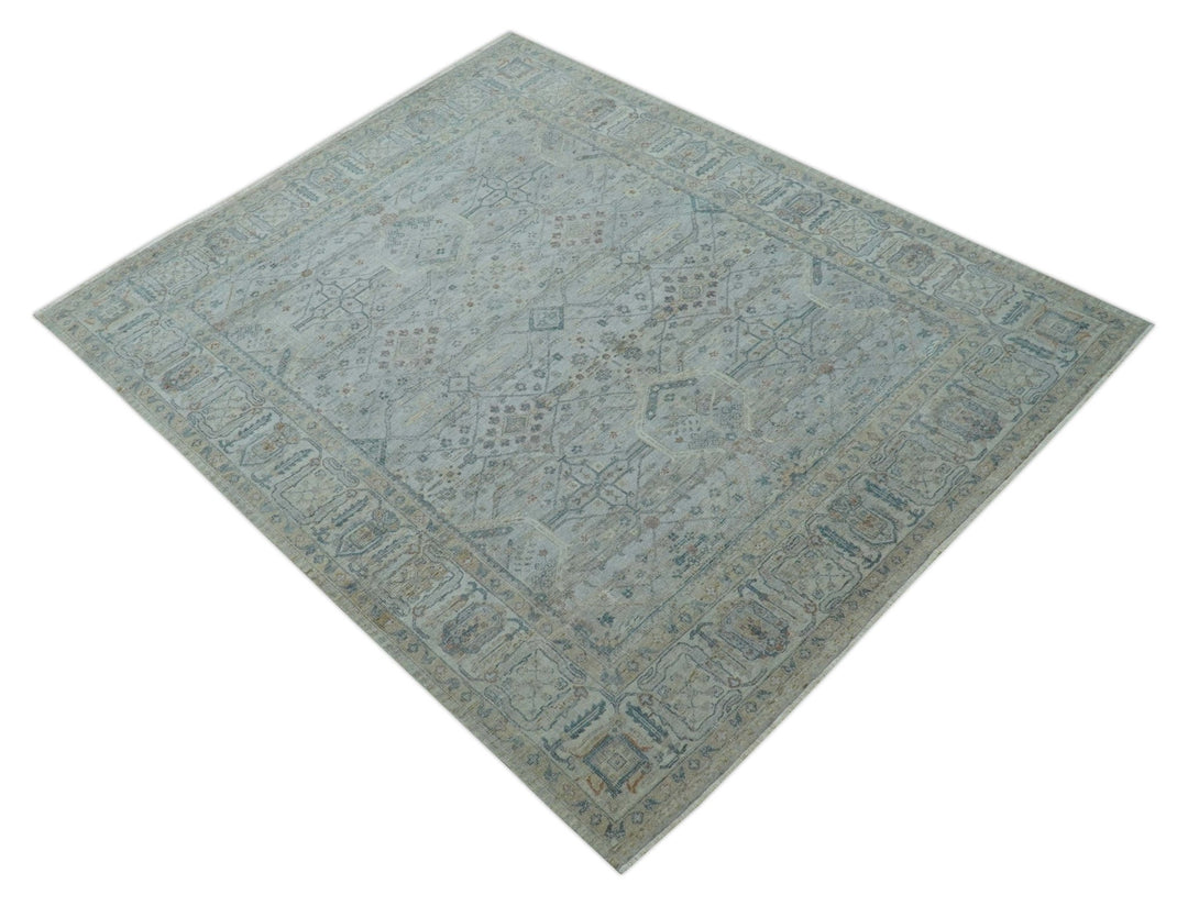 Custom Made Distressed Silver Blue Traditional Hand knotted Wool Area Rug - The Rug Decor