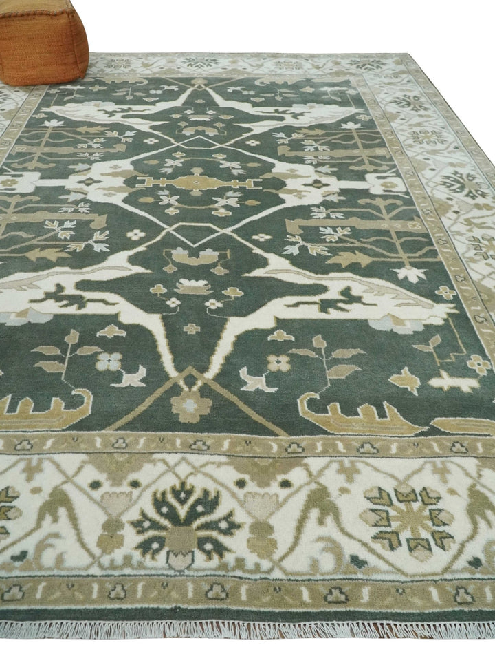 Custom Made Emerald Green Fine Hand knotted Wool Traditional Oushak Area Rug - The Rug Decor