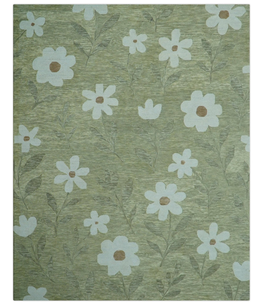 Custom Made Floral Olive Green Hand Tufted Wool Area Rug - The Rug Decor