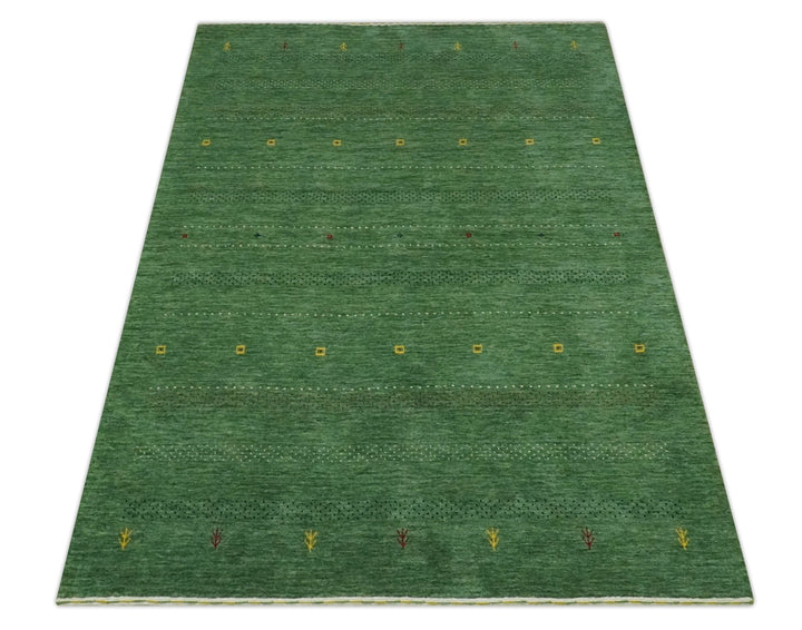 Custom Made Geometrical Stripes Design Green, Ivory and Charcoal wool Area Rug - The Rug Decor