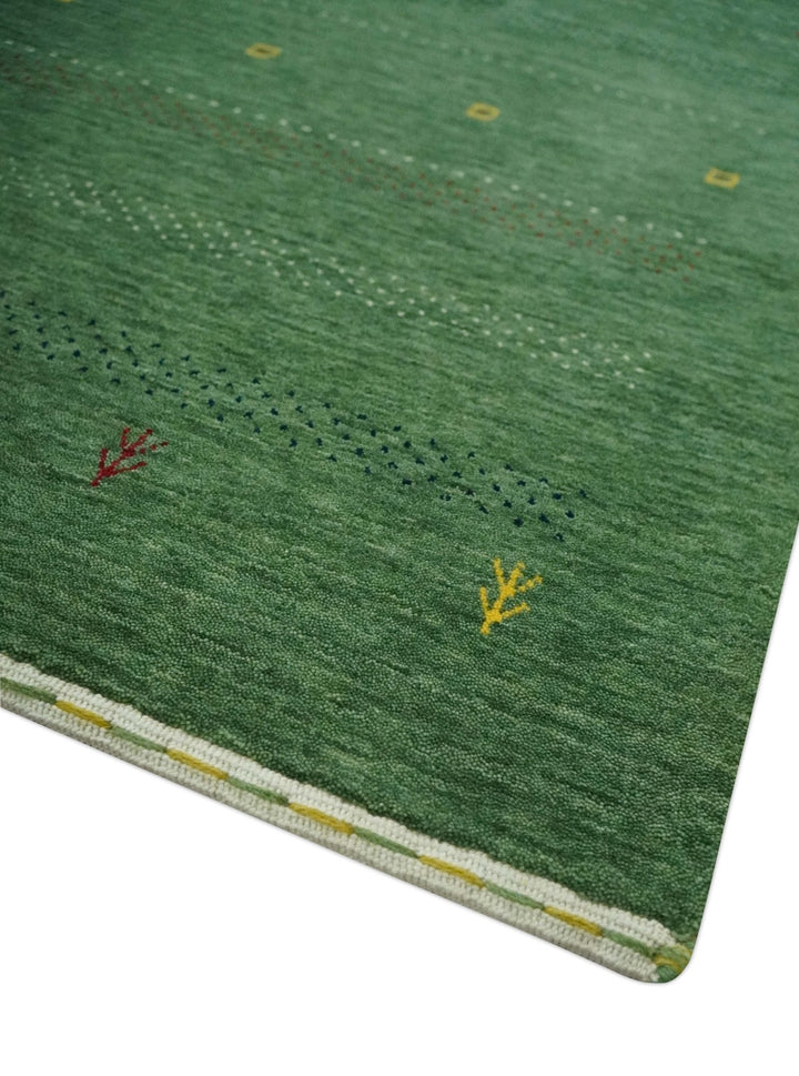 Custom Made Geometrical Stripes Design Green, Ivory and Charcoal wool Area Rug - The Rug Decor