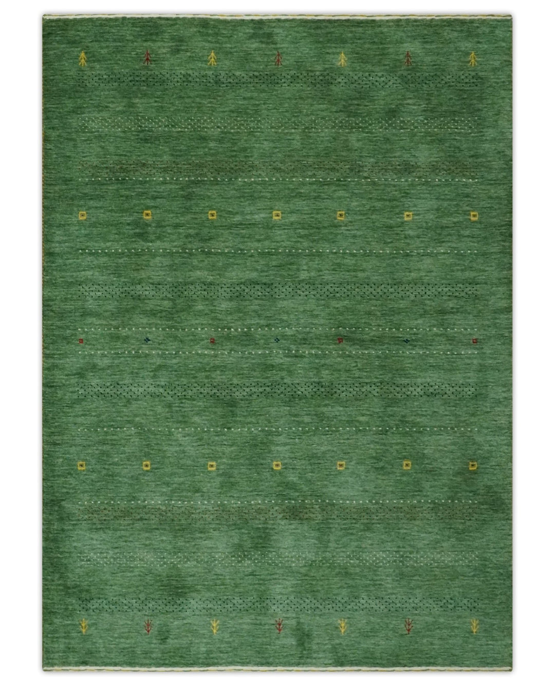 Custom Made Geometrical Stripes Design Green, Ivory and Charcoal wool Area Rug - The Rug Decor