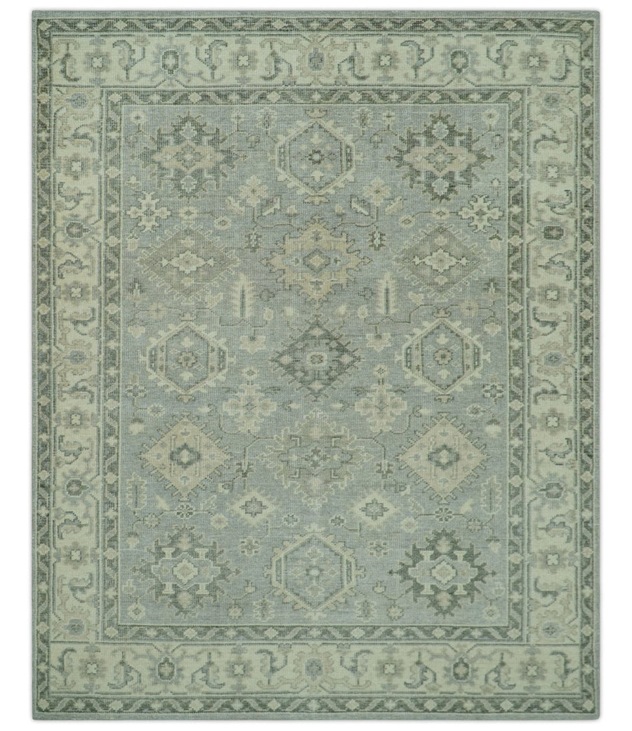 Custom Made Gray And Ivory Traditional Turkish Design Hand knotted Wool Area Rug - The Rug Decor