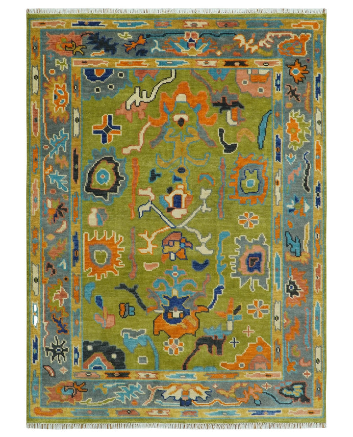 Custom Made Green, Gray and Peach Colorful Hand knotted Traditional Oushak wool Area Rug - The Rug Decor
