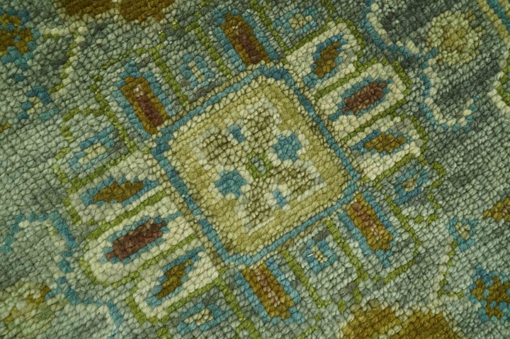 Custom Made Green Hand Knotted Antique Design Traditional Oushak wool area rug - The Rug Decor