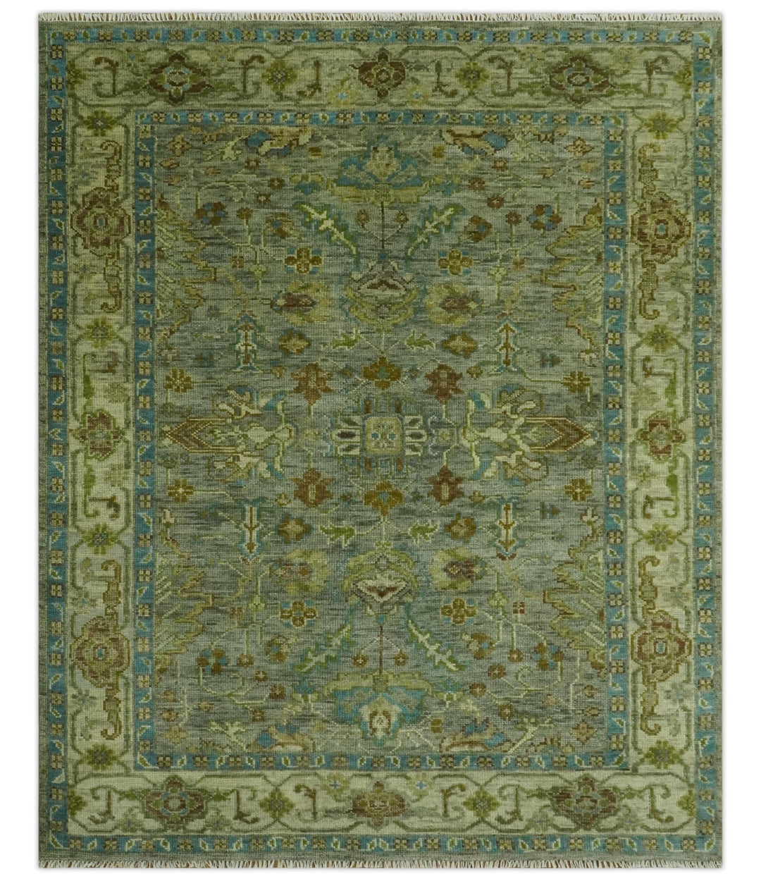 Custom Made Green Hand Knotted Antique Design Traditional Oushak wool area rug - The Rug Decor
