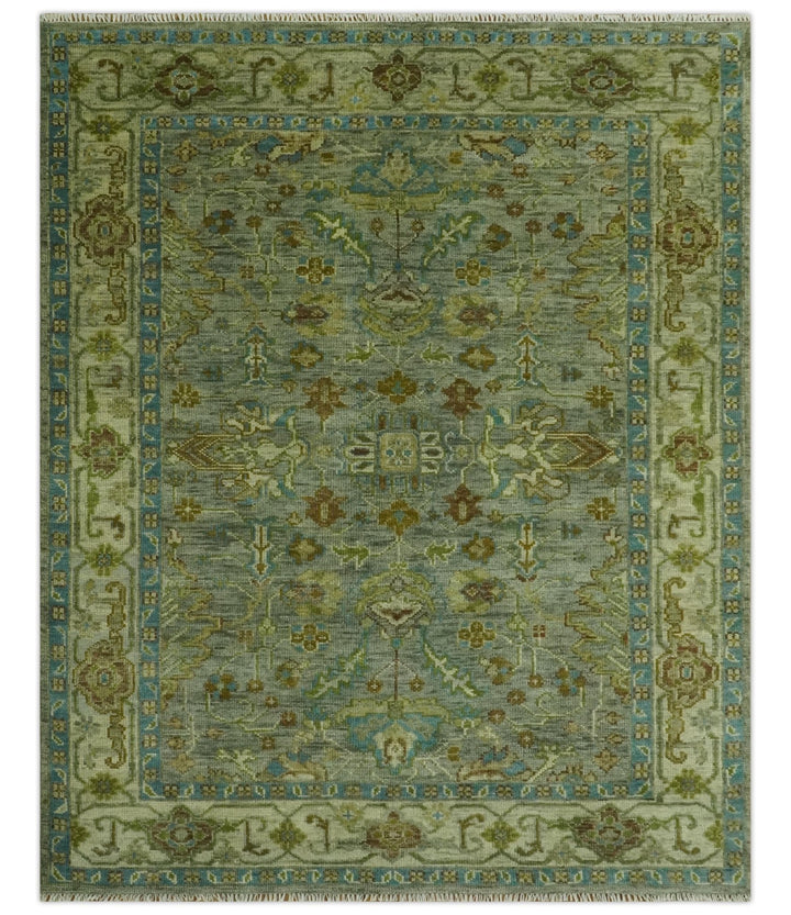 Custom Made Green Hand Knotted Antique Design Traditional Oushak wool area rug - The Rug Decor