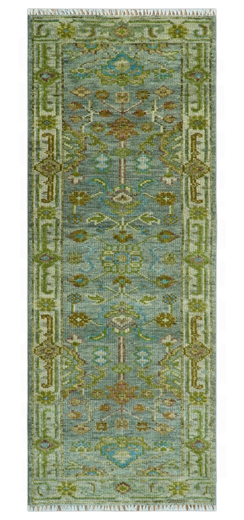 Custom Made Green Hand Knotted Antique Design Traditional Oushak wool area rug - The Rug Decor