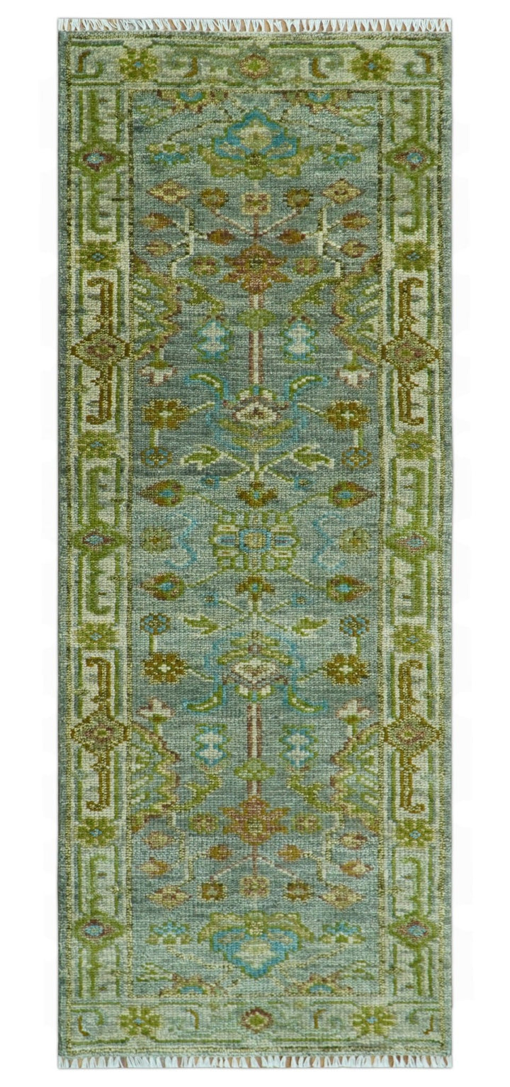 Custom Made Green Hand Knotted Antique Design Traditional Oushak wool area rug - The Rug Decor