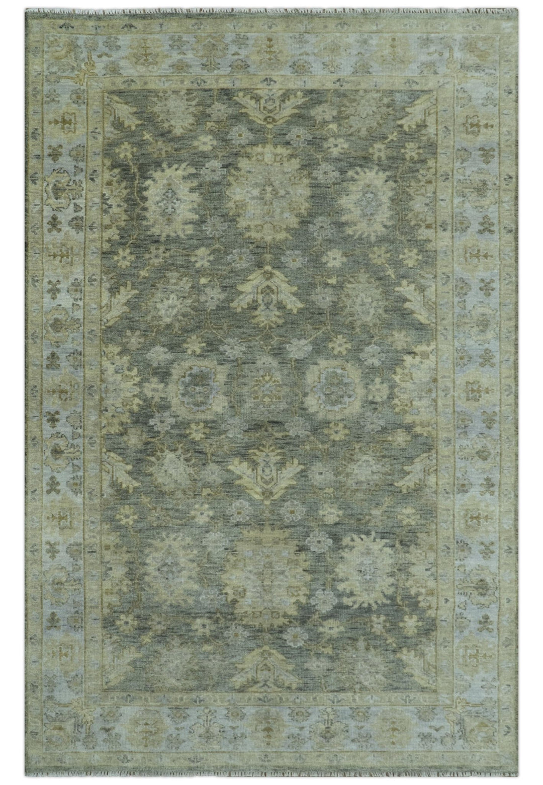 Custom Made Green, Silver and Olive Hand knotted Traditional Oushak Wool Area Rug - The Rug Decor