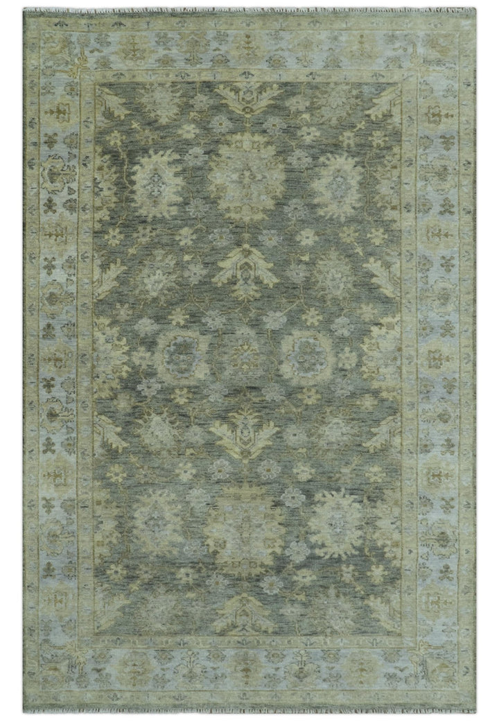 Custom Made Green, Silver and Olive Hand knotted Traditional Oushak Wool Area Rug - The Rug Decor
