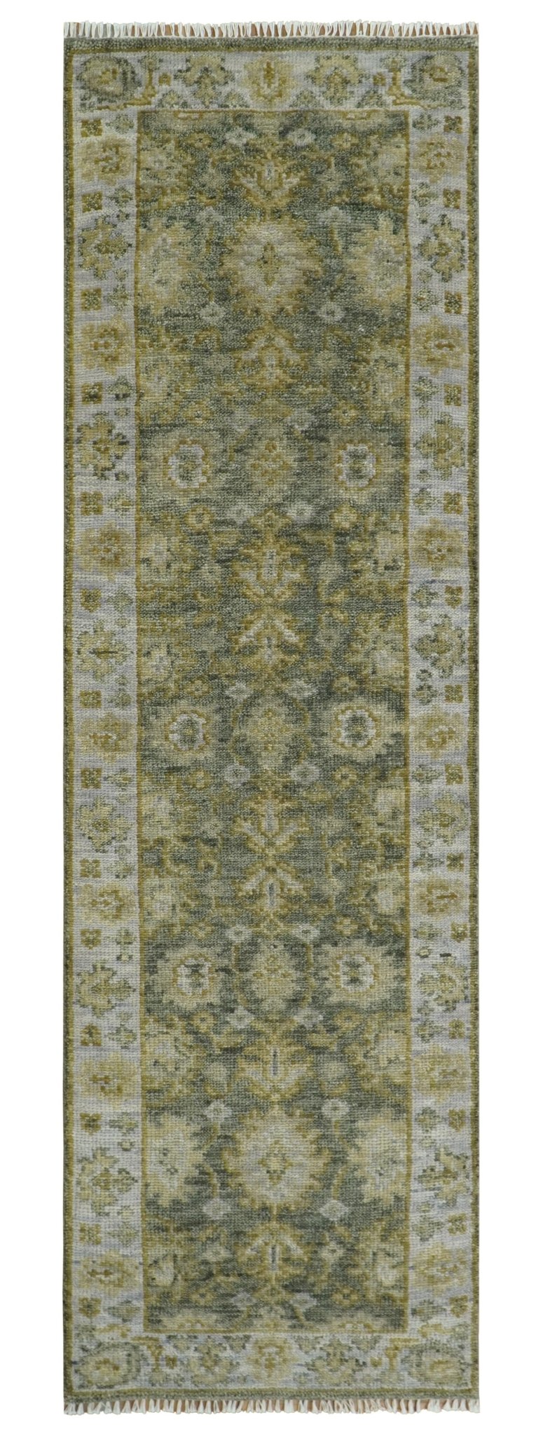 Custom Made Green, Silver and Olive Hand knotted Traditional Oushak Wool Area Rug - The Rug Decor