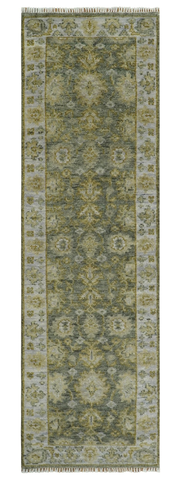 Custom Made Green, Silver and Olive Hand knotted Traditional Oushak Wool Area Rug - The Rug Decor