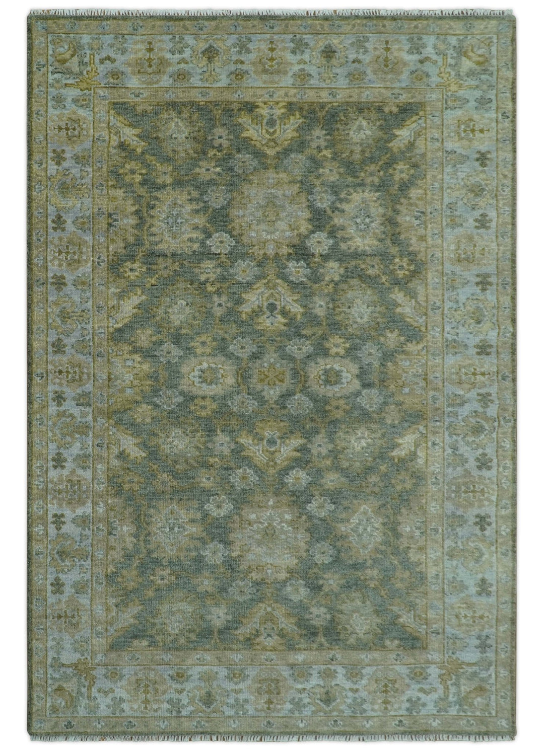 Custom Made Green, Silver and Olive Hand knotted Traditional Oushak Wool Area Rug - The Rug Decor