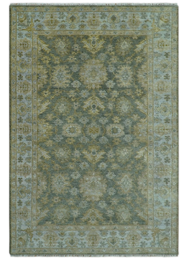 Custom Made Green, Silver and Olive Hand knotted Traditional Oushak Wool Area Rug - The Rug Decor