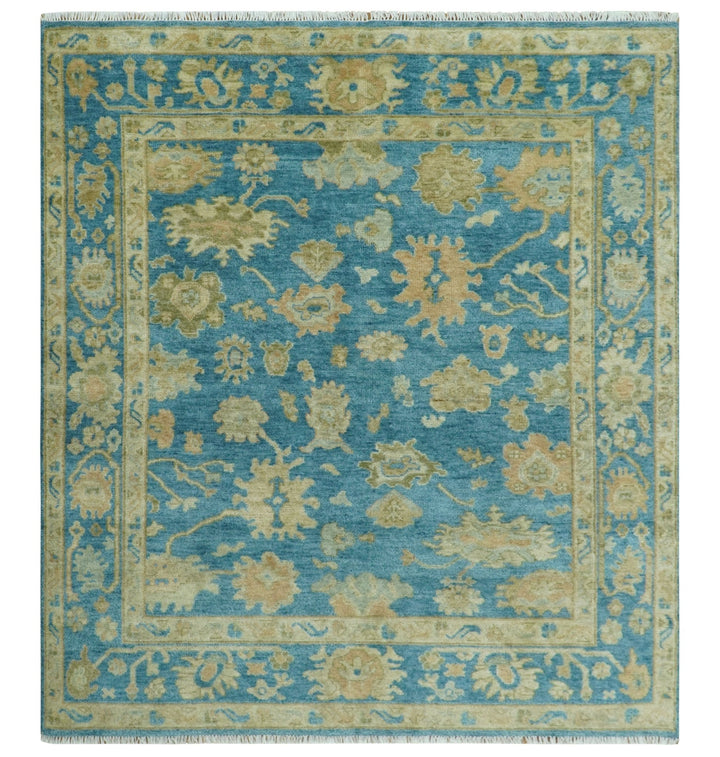 Custom Made Hand knotted Blue and Beige Traditional Oushak Wool Area Rug - The Rug Decor