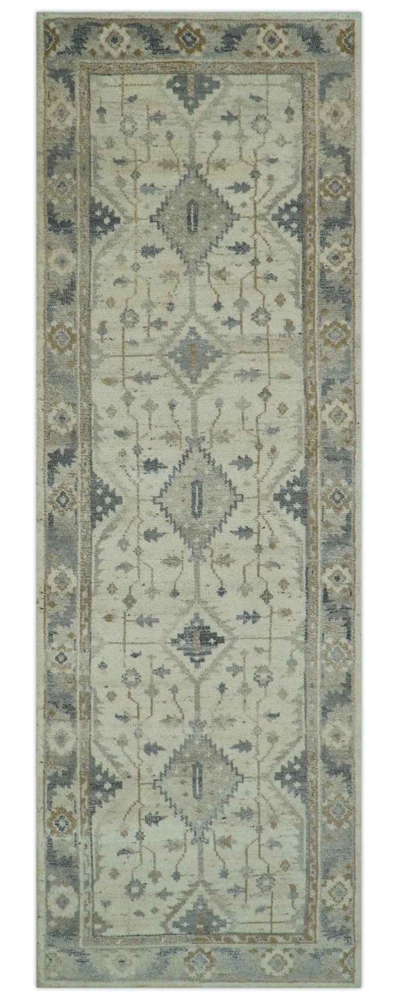 Custom Made Hand Knotted Ivory and Charcoal Traditional Tribal Natural Wool Area Rug, Kids, Living Room and Bedroom Rug - The Rug Decor