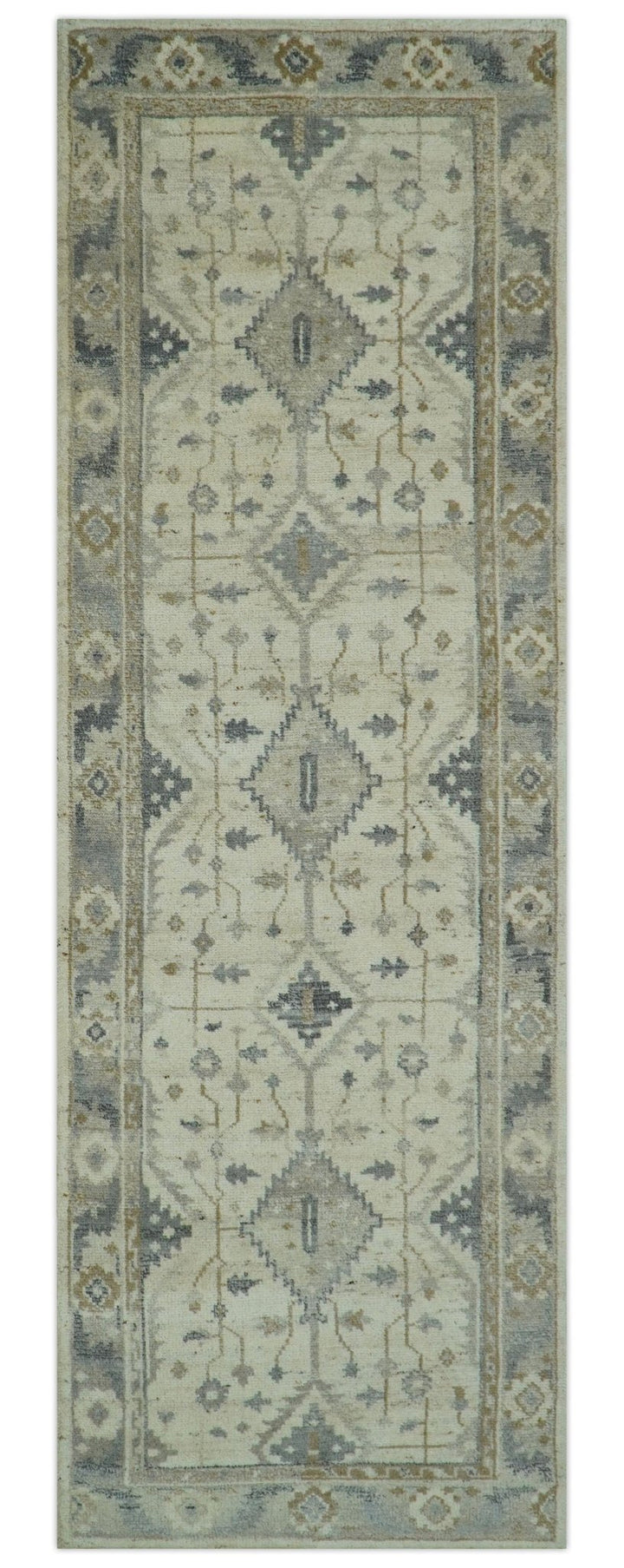 Custom Made Hand Knotted Ivory and Charcoal Traditional Tribal Natural Wool Area Rug, Kids, Living Room and Bedroom Rug - The Rug Decor